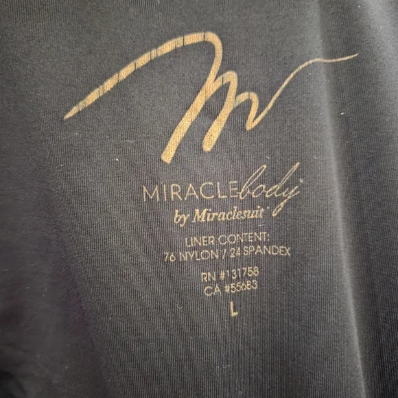 Miracle Body By MiracleSuit Black and Gold Sheath Dress V-Neck 3/4 Sleeve Size L - Picture 6 of 6